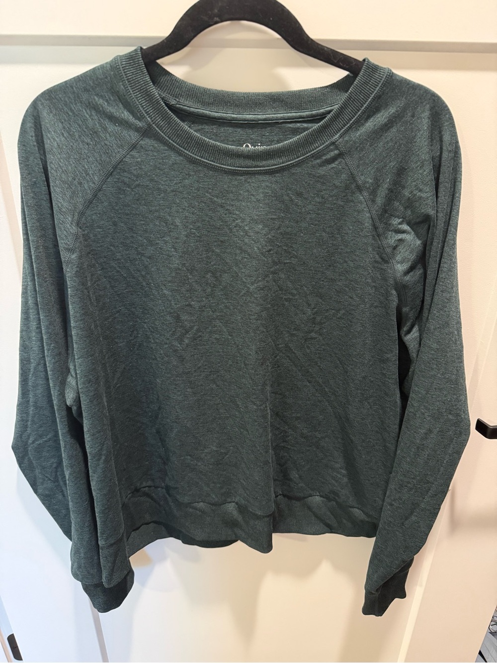 Quince Flowknit Pullover Crew L Heather Green Soft Stretch Sweatshirt